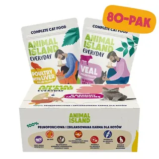 ANIMAL ISLAND Everyday Fillets Drób z wątróbką i Cielęcina Box - mokra karma dla kota - 80x85g