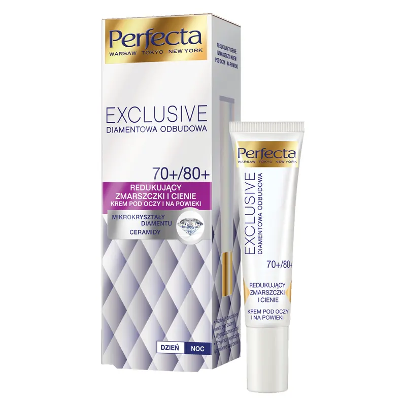 Perfecta Exclusive Diamentowa Odbudowa krem pod oczy i na powieki redukujący zmarszczki i cienie z ceramidami, kofeiną i pyłem diamentowym 15 ml