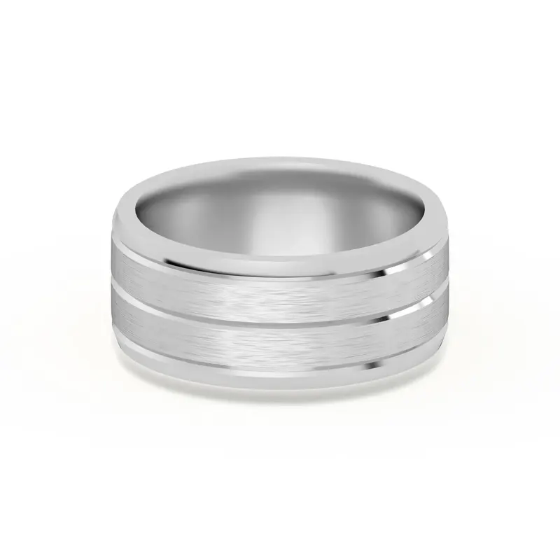 Klasyczna Beveled Comfort Fit Satenowa Męska Obrączka Ślubna 585 Białe Złoto (14K) 8 MM