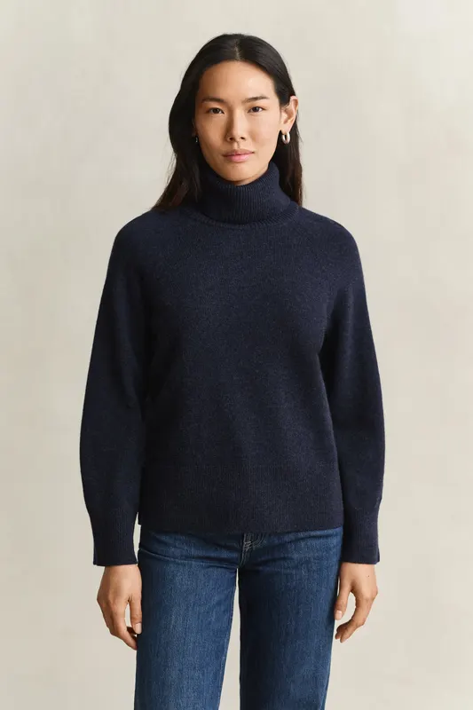 Gant Wełniany Sweter Damski Relaxed Fit Granatowy