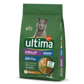 9 + 1 kg gratis! Ultima, karma sucha dla kota, 10 kg - Sterilized Senior, kurczak