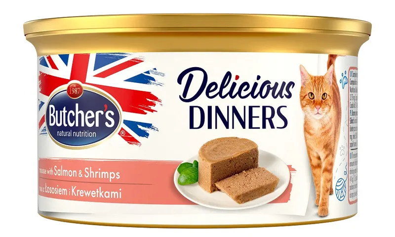 BUTCHER'S Delicious Dinners mus z łososiem i krewetkami - mokra karma dla kota - 85g