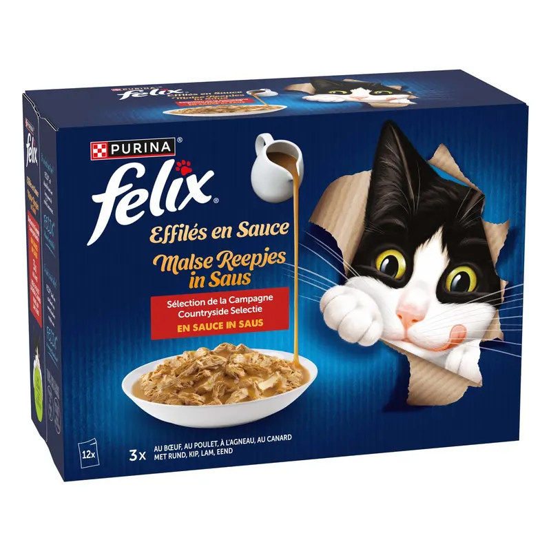 3 + 1 gratis! 4x Felix, karma mokra dla kota, różne rodzaje - 4 x (12 x 85 g) Gravy Lover, w sosie, So gut wie es aussieht, wiejskie smaki, (36 + 12 gratis!)