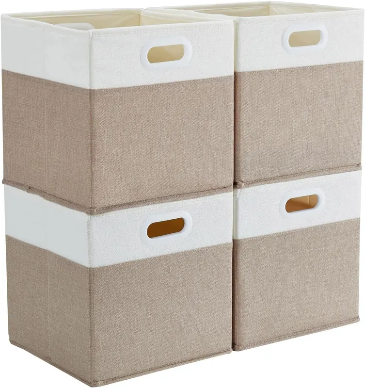 Pudełka do przechowywania 25x25x25 cm jasny khaki kremowe 4 sztuki