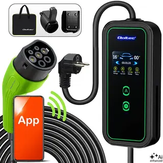 Qoltec Mobilna ładowarka do samochodu EV z regulacją 2w1 Typ2 | 3.5kW | 230V | WiFi | LCD | Przenona | Wallbox | 5m