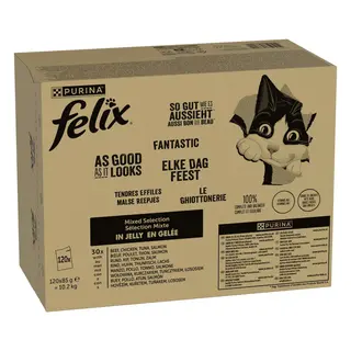 Pakiet Felix "So gut wie es aussieht" w galarecie, 120 x 85 g - Wołowina, łosoś, kurczak, tuńczyk