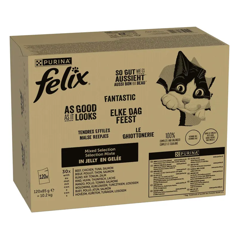 Pakiet Felix "So gut wie es aussieht" w galarecie, 120 x 85 g - Wołowina, łosoś, kurczak, tuńczyk