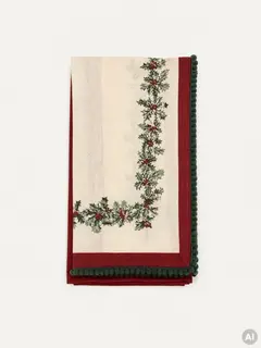 Zestaw ścierek kuchennych HOLLY bawełnianych ze świątecznym wzorem i lamówką i czerwona, zestaw 2 szt. 2*45x65cm