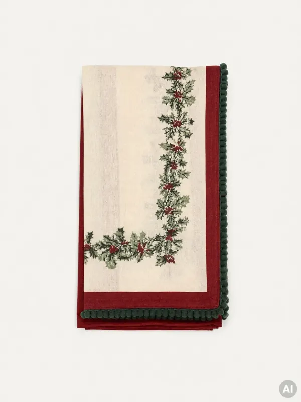 Zestaw ścierek kuchennych HOLLY bawełnianych ze świątecznym wzorem i lamówką i czerwona, zestaw 2 szt. 2*45x65cm