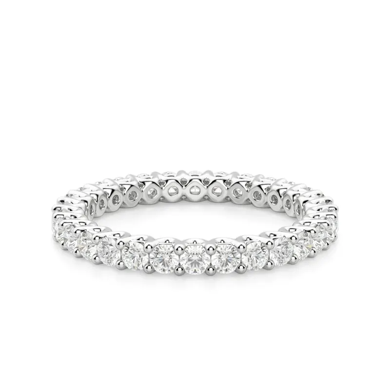 Obrączka Ślubna Eternity Scallop Set z Okrągłymi Kamieniami 2.00 mm Laboratoryjny Diament 585 Białe Złoto (14K)