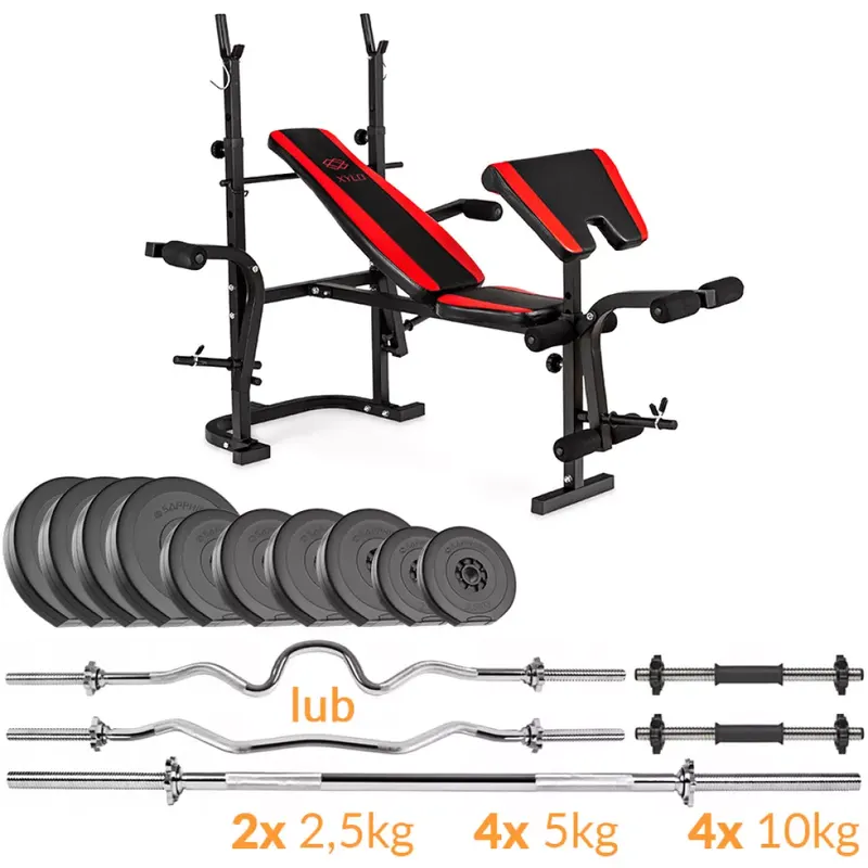 Zestaw obciążeń Sapphire Solid 80 kg z ławką xg035 + Gratis: modlitewnik