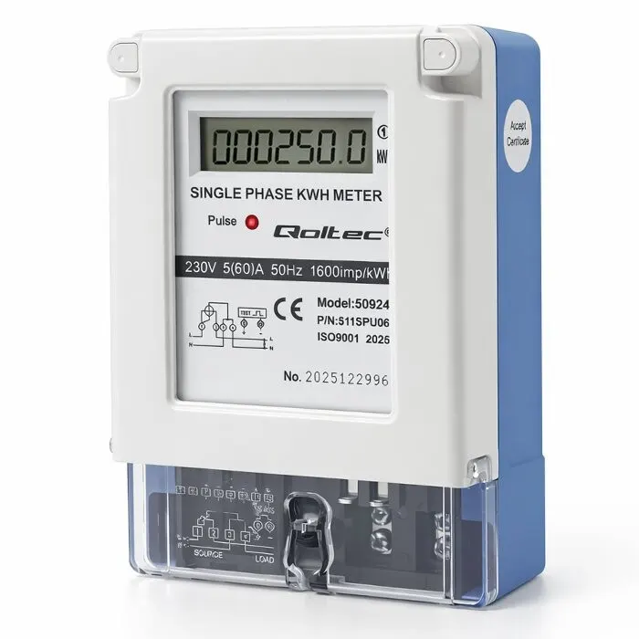 Qoltec Jednofazowy miernik zużycia energii | 230V | 5(60)A | LCD