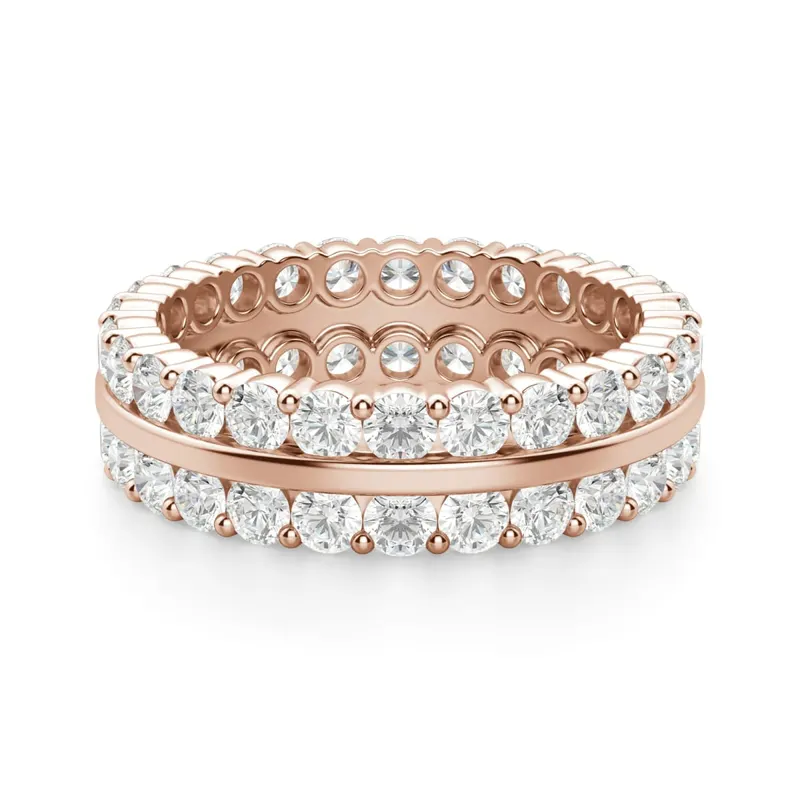 Obrączka Ślubna Dwurzędowa Eternity z Okrągłymi Kamieniami 2.25 mm Laboratoryjny Diament 585 Różowe Złoto (14K)