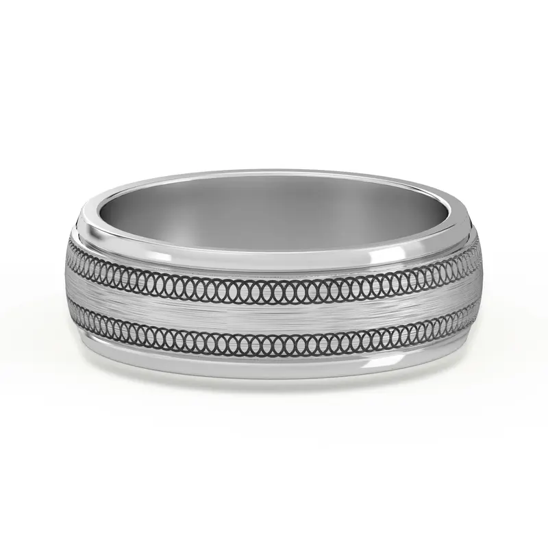 Okrągła z Przeplotem Flat Channel Obrączka Ślubna 585 Białe Złoto (14K) 6 MM