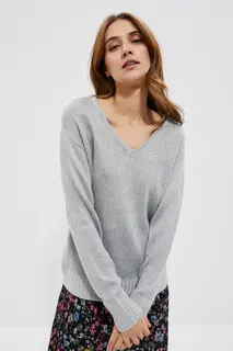 Sweter z dekoltem na plecach srebrny