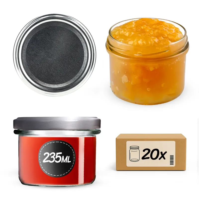 Słoiki na przetwory Tartu 235ml 20szt fi 82 mm + wieczka srebrne