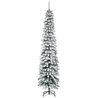 Sztuczna choinka bożonarodzeniowa, efekt śniegu, wąski design, trudno zapalna, 210 cm, zielono-biała