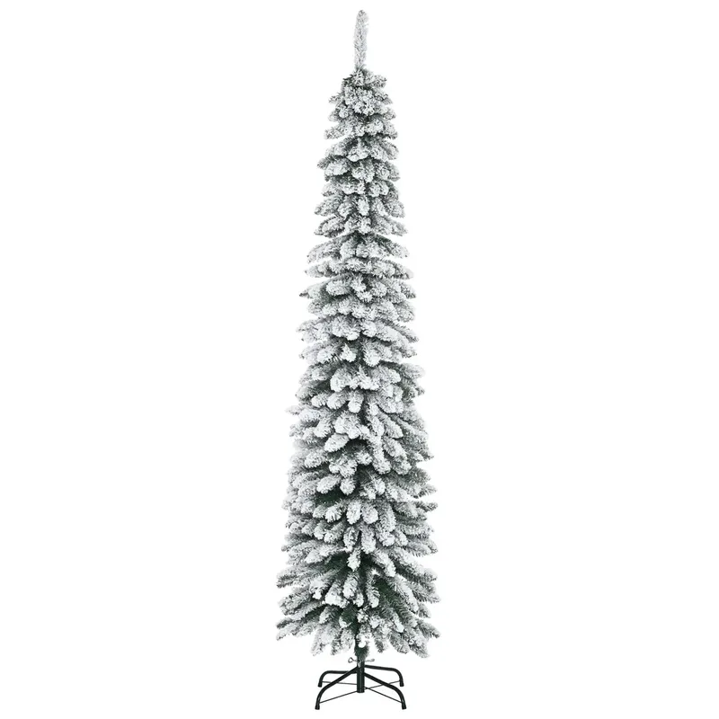 Sztuczna choinka bożonarodzeniowa, efekt śniegu, wąski design, trudno zapalna, 210 cm, zielono-biała