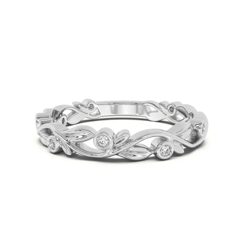 Obrączka Ślubna Petite Vine Bezel Set Laboratoryjny Diament 585 Białe Złoto (14K)