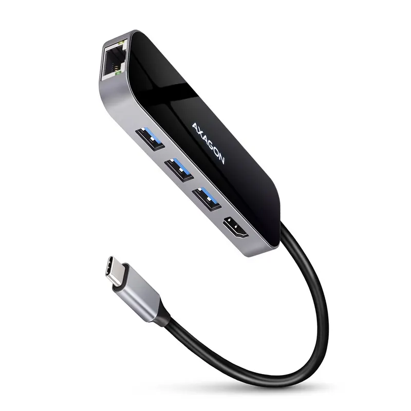 AXAGON HMC-6GL Wieloportowy hub USB-C 6w1, 5Gbps, 3x USB-A, HDMI 4K/30Hz, LAN 1Gbps, PD 100W, kabel 20 cm