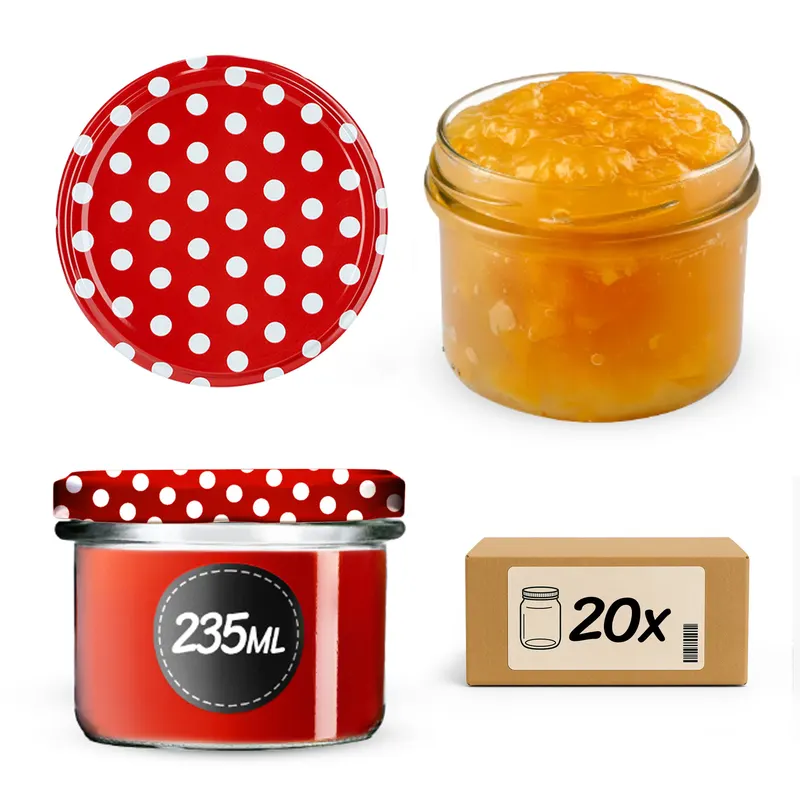 Słoiki na przetwory Tartu 235ml 20szt fi 82 mm + wieczka "Groszek czerwony"