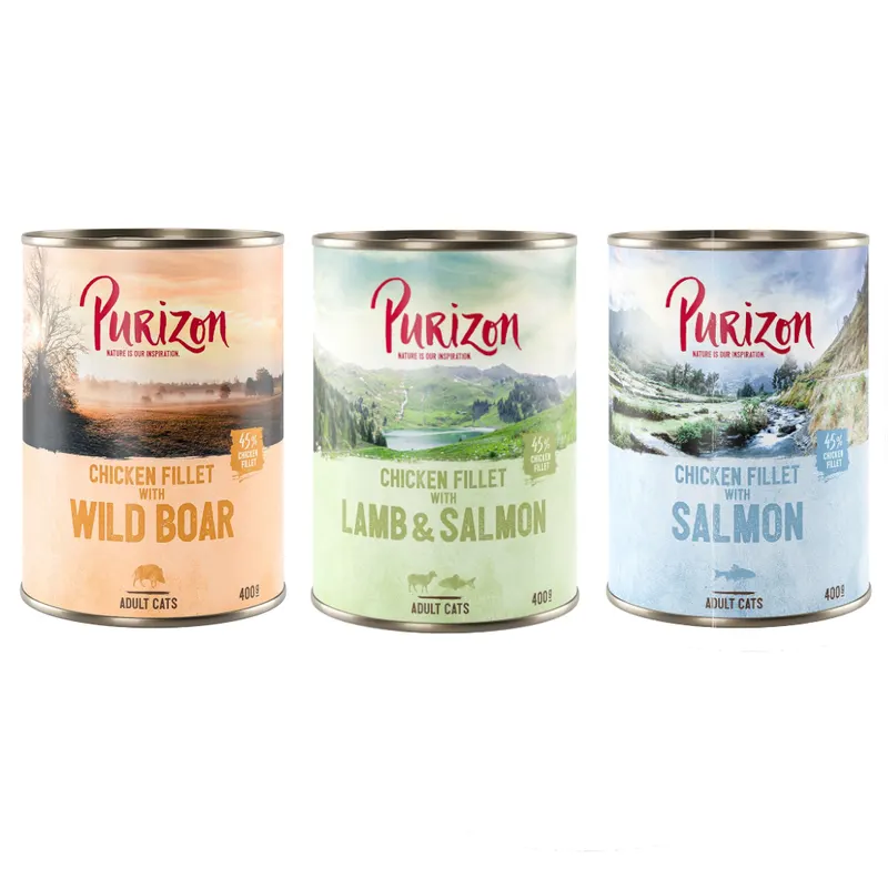 Purizon Adult, 6 x 400 g, bez zbóż - Pakiet mieszany (2 x dzik, 2 x łosoś, 2 x jagnięcina)