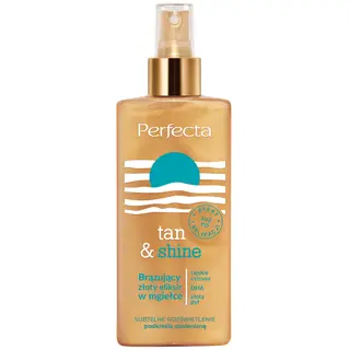 Perfecta Tan&Shine brązująco-rozświetlająca mgiełka do ciała z DHA Bronze Power, złotym pyłem, betainą i rajskimi owocami 150 ml
