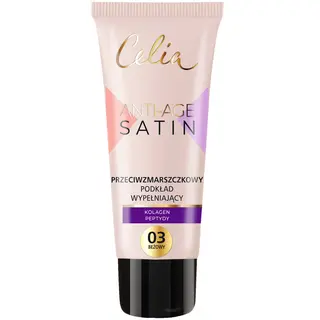 Celia Satin Anti-Age Przeciwzmarszczkowy podkład wypełniający do twarzy 03 beżowy z kolagenem, peptydami i ceramidami, wysokie krycie 30 ml