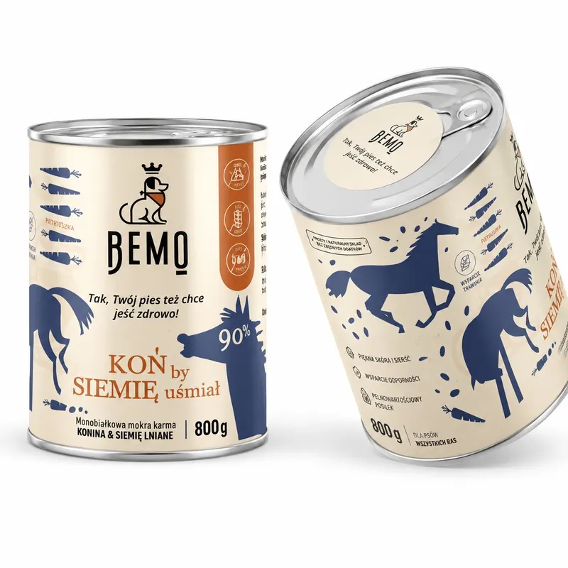 BEMO Koń by siemię uśmiał Mono - mokra karma dla psa - 800g