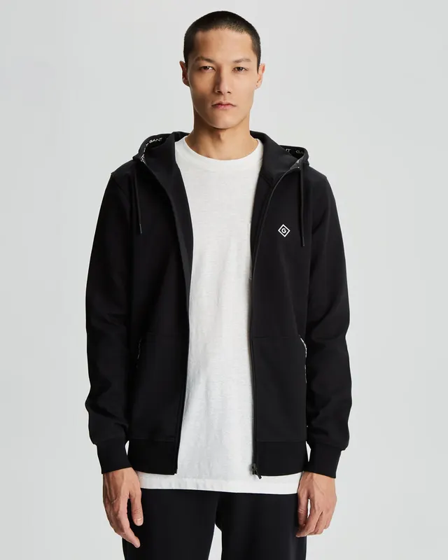 Gant Bluza Męska Z Nadrukiem Z Kapturem Regular Fit Czarna