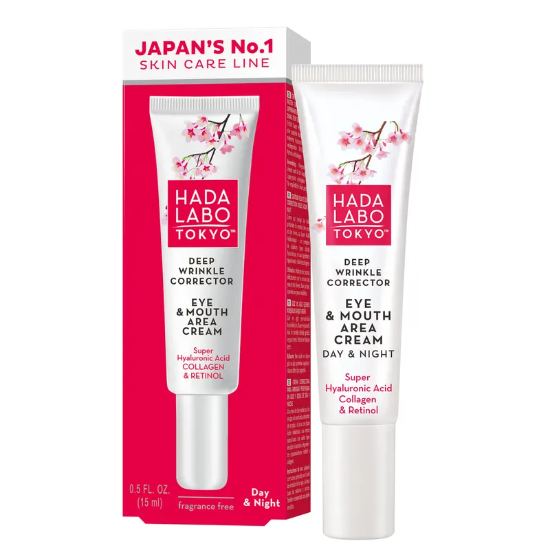 Hada Labo Tokyo Red krem na najgłębsze zmarszczki do okolic oczu i ust na dzień i noc z 4 formami kwasu hialuronowego, kolagenem i retinolem 15 ml