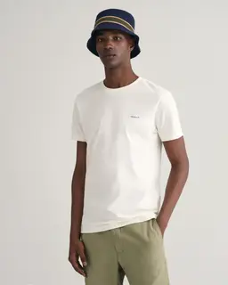 Gant T-Shirt Męski Z Okrągłym Kołnierzykiem Slim Fit Kremowy