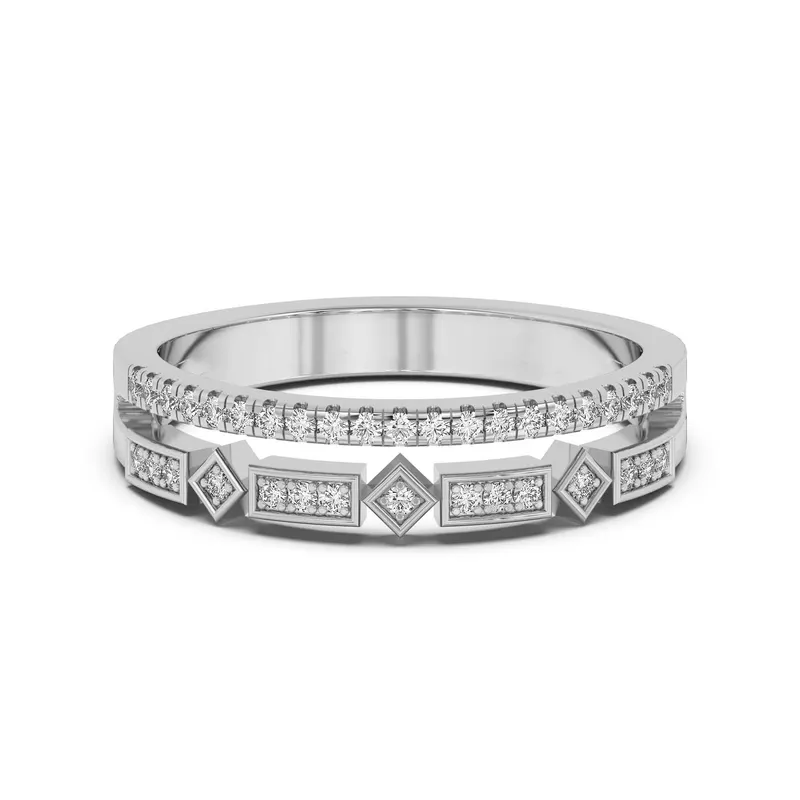 Obrączka Ślubna Double Row Fashion Laboratoryjny Diament 585 Białe Złoto (14K)