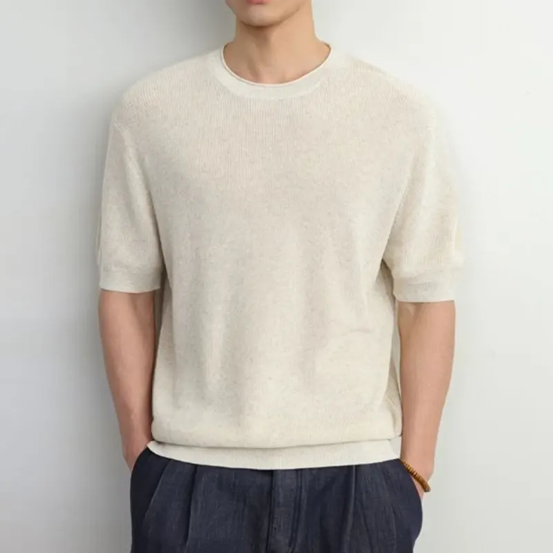 Men's Summer New Knitted Short Sleeve Loose Breathable T-shirt Retro