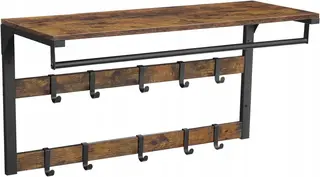 Regał ścienny Z PÓŁKĄ DUŻY wieszak 10 HACZYKÓW 30 x 80 x 42 vintage LOFT