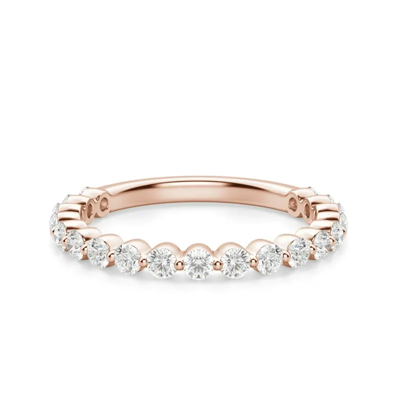 Obrączka Ślubna Half Eternity Shared Prong z Okrągłymi Kamieniami 2.00 mm Laboratoryjny Diament 585 Różowe Złoto (14K)