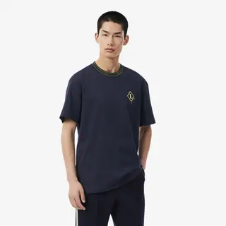 Lacoste Koszulka Made In France W Paski Z Naszywką Granatowa Męskie Granatowy