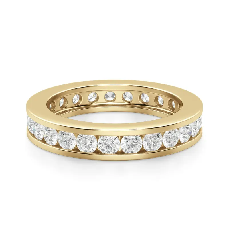 Obrączka Ślubna Eternity Channel Set z Okrągłymi Kamieniami 2.50 mm Laboratoryjny Diament 585 Żółte Złoto (14K)
