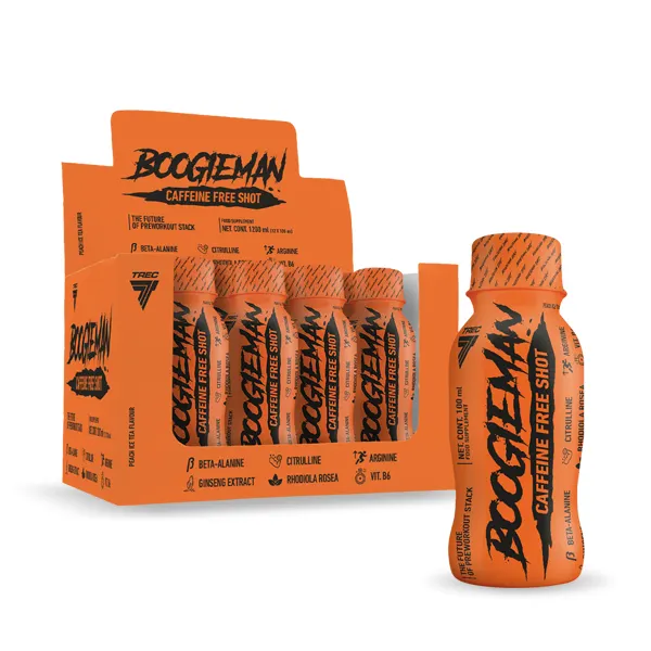 ZESTAW shotów BOOGIEMAN SHOT CAFFEINE FREE o smaku brzoskwiniowej ice tea 12 szt. x 100 ml