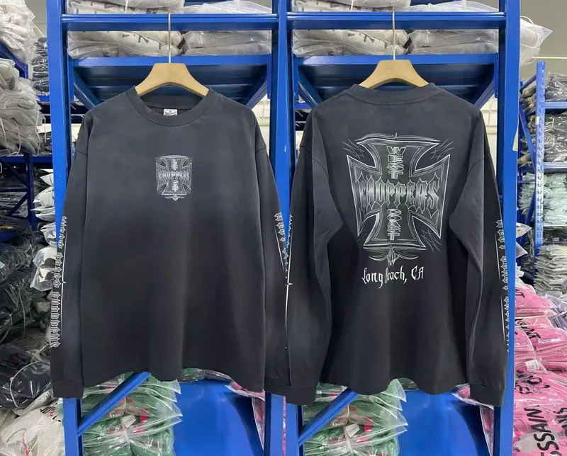 Vintage West Coast Choppers 26SS "Iron Cross" Washed Antique Long-Sleeved T-Shirt Trend