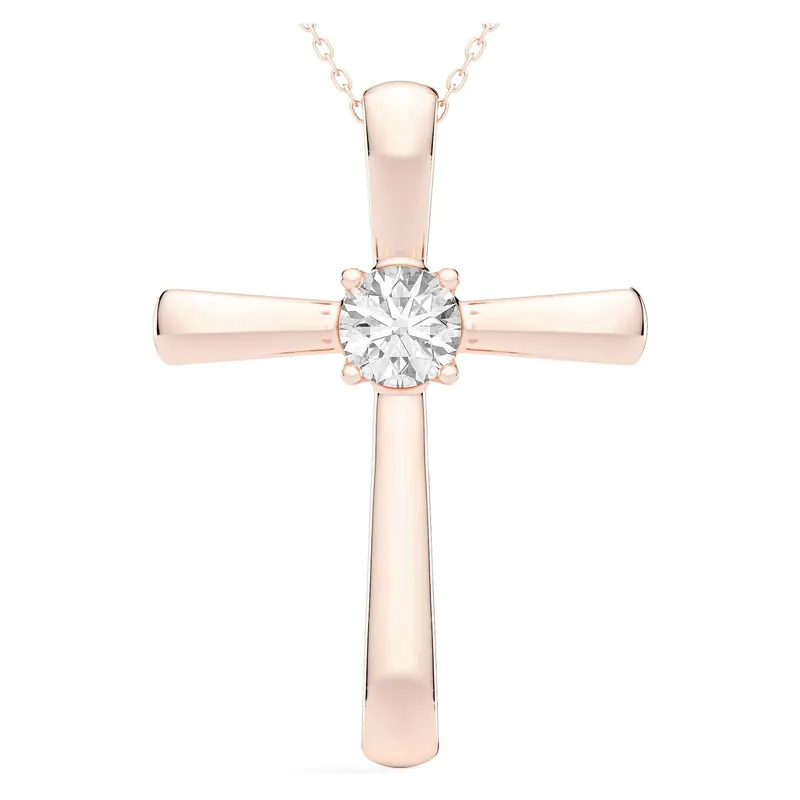 Wisiorek Single Krzyż Okrągły 0.75 kt Laboratoryjny Diament 585 Różowe Złoto (14K)