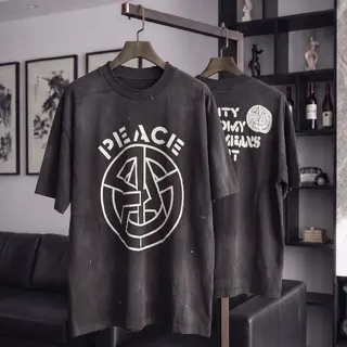 Yao Fashion New Vintage Washed Retro Loose Peace Letter Saint Cotton Tee American Style Streetwear Print Tops T-shrit for Men