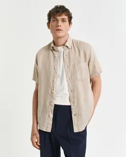 Gant Koszula Męska Z Krótkim Rękawem Regular Fit Beżowa
