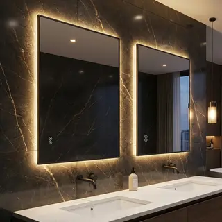 Lustro łazienkowe LED 60x80 cm z ramą aluminiową, podświetlane z tyłu, funkcja przeciwmgielna, 3 kolory światła, bezstopniowa regulacja jasności, fu..