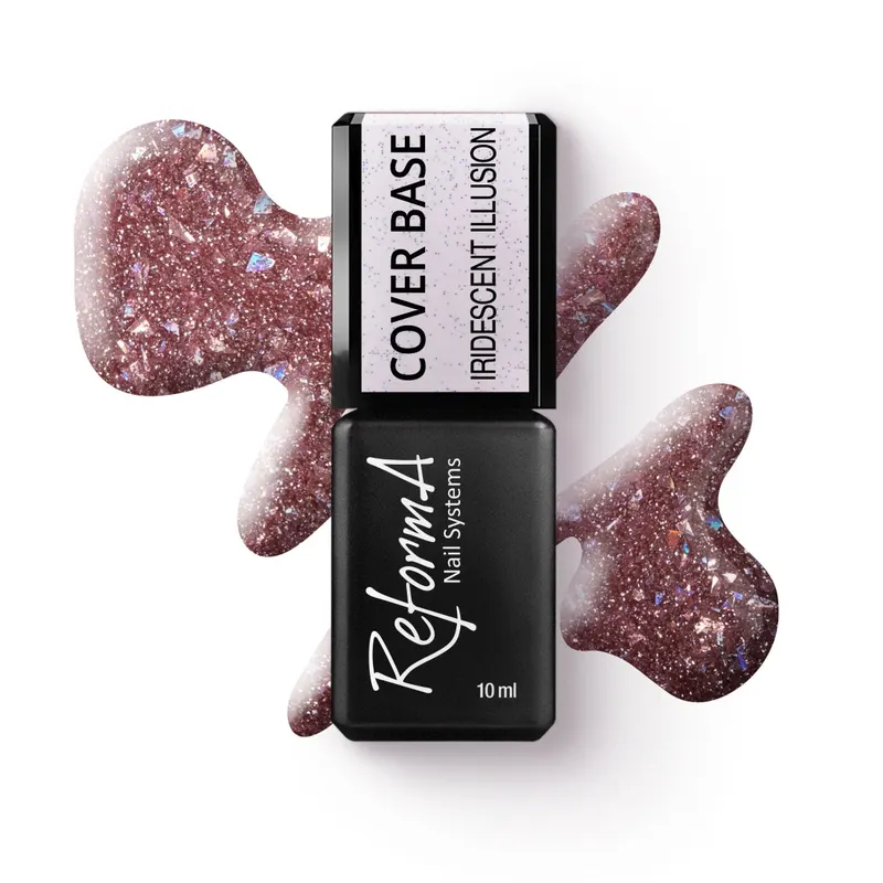 Flashowa, błyszcząca, przydymiona różowa baza hybrydowa z folią i brokatem - Iridescent Illusion, 10 ml