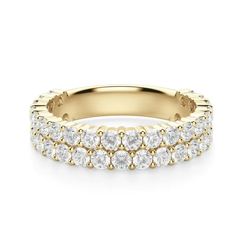 Obrączka Ślubna Dwurzędowa Half Eternity z Okrągłymi Kamieniami 2.00 mm Laboratoryjny Diament 585 Żółte Złoto (14K)