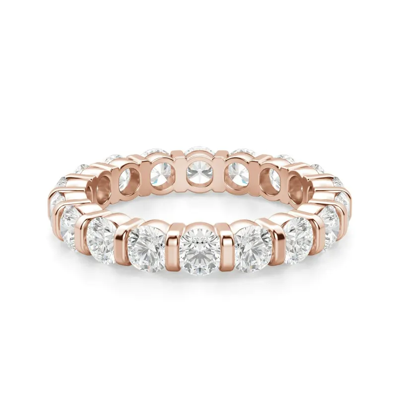 Obrączka Ślubna Eternity Bar Set z Okrągłymi Kamieniami 3.00 mm Laboratoryjny Diament 585 Różowe Złoto (14K)