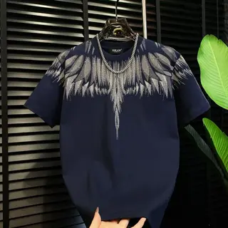 Hot-pressed Diamond Cotton Short-sleeved Heavy-duty Full-diamond Half-sleeved Embroidered Starry Sky Light Luxury Trendy Brand