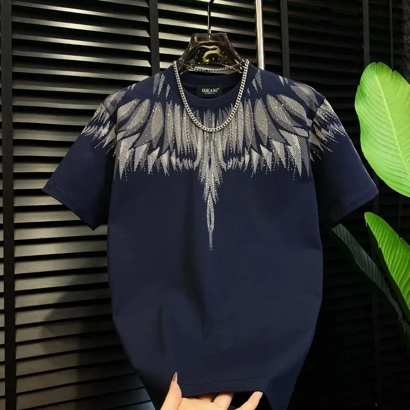 Hot-pressed Diamond Cotton Short-sleeved Heavy-duty Full-diamond Half-sleeved Embroidered Starry Sky Light Luxury Trendy Brand