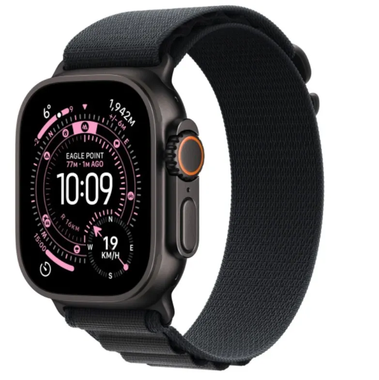 Apple Watch Ultra 3 GPS + Cellular, koperta 49 mm z tytanu w kolorze czarnym, opaska Alpine w kolorze czarnym - rozmiar L